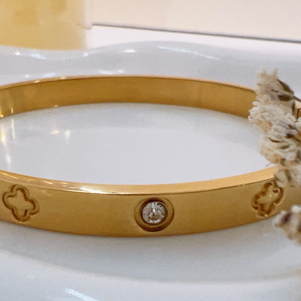 Gold Zircon & charm Bangle Bracelet
